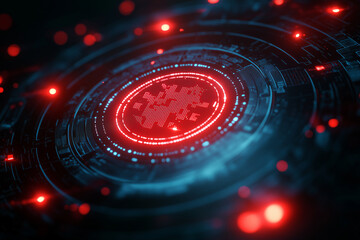 A hologram of radar screen with glowing red blip creates captivating visual effect, showcasing intricate digital patterns and vibrant colors