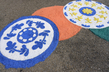 Flower motives on the ground during the Flower festival, Viana do Castelo, Minho, Portugal