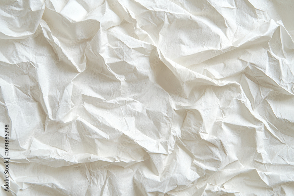 Poster crumpled white paper texture with creases and folds, creating unique visual effect. ideal for backgr