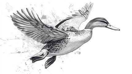 Obraz premium sketch-style illustration of an arched duck in mid-flight