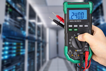 Digital Multimeter Displaying Voltage in Data Center