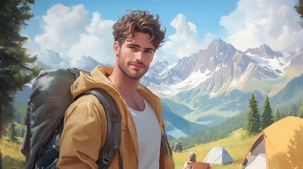 Naklejka premium Majestic Mountain Camping Adventure