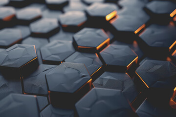 Obraz premium Stylish 3D wallpaper with a series of raised polyhedral shapes arranged in a complex pattern.