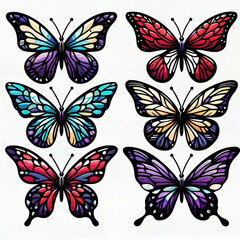 Fototapeta premium Illustration of a set of colorful butterflies isolated against a white background. Logo Butterflies. Butterflies for use your logo and creative work