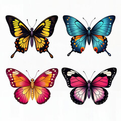 Illustration of a set of colorful butterflies isolated against a white background. Logo Butterflies. Butterflies for use your logo and creative work