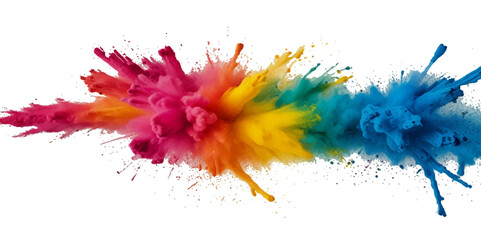 Fototapeta premium Vector colorful vibrant rainbow, smoke and cloud paint color powder explosion with bright colors isolated on transparent background. Multicolored explosion of rainbow powder paint festival background