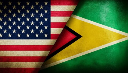 Obraz premium 古いビンテージのアメリカの国旗とガイアナの国旗(Old grunge vintage japan flag and Guyana flag.) 