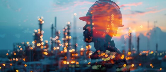 Silhouette of a Worker Against an Industrial Sunset