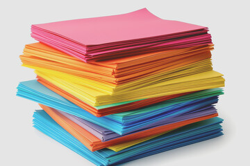 Colorful sticky notes neatly stacked on a white background.