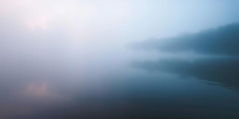 Fototapeta premium Softly glowing mist rises from the surface of a serene lake, shrouding its tranquil waters in an ethereal veil, peaceful surroundings, pink sky reflections