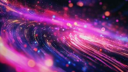 Obraz premium Vibrant motion blur background showcasing colorful light trails and sparkling particles in a mesmerizing nighttime atmosphere