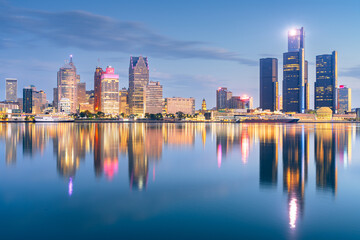 Obraz premium Detroit, Michigan, USA Skyline at Dawn