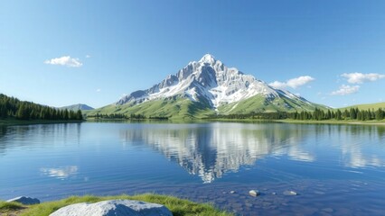 Serene Mountain Reflection in Crystal Blue Lake: Perfect for Wall Art, Desktop Backgrounds, and Nature Enthusiasts