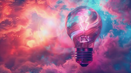 Vivid bulb with swirling clouds, pop art retro style, energetic and eye-catching