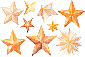 Obraz premium A collection of artistic orange stars in various sizes, perfect for creative projects and festive decorations.