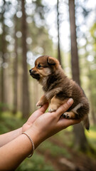 cute puppy on top of the fingertips