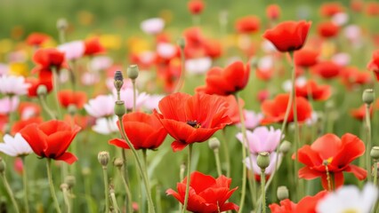 Obraz premium Vibrant Red Poppy Field Wallpaper: Bring Nature's Beauty into Your Home or Office