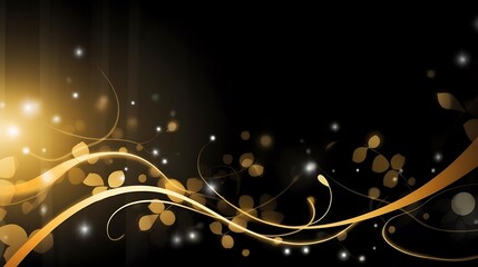 Golden Floral Design on Black Background with Glowing Lights