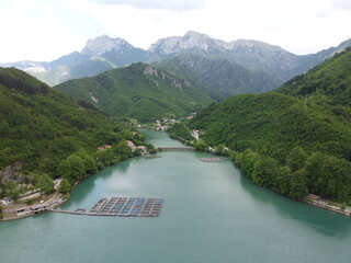 Jablanica lake in Bosnia, moutains in the background