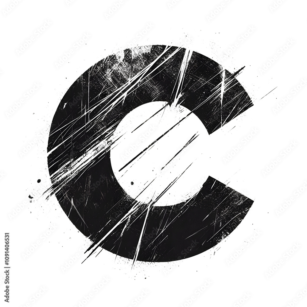 Fototapete Scratched Letter C Transparent Background This illustration is a black and white guitar sketch on a plain color background. Designed as a simple vector illustration with a focus on art, music and line