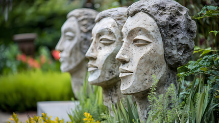 Obraz premium Stone sculptures in a garden setting. Marble Sculpture Garden. Illustration