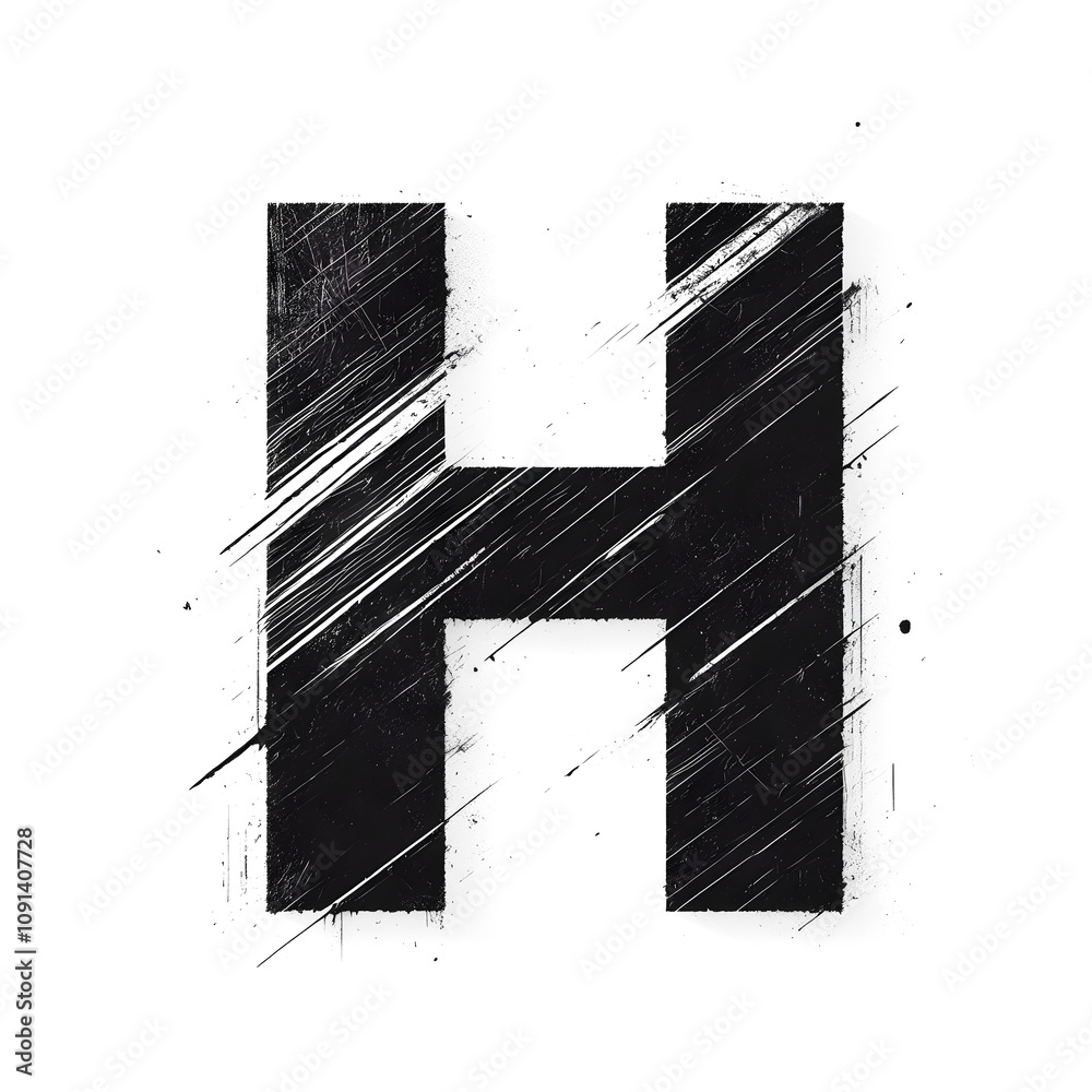 Fototapete scratched letter h transparent background this illustration is a black and white guitar sketch on a 