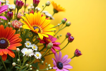 Close-up of a vibrant bouquet of wildflowers on a bright background
