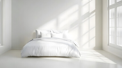 Fototapeta premium serene, minimalist bedroom with luxurious king size bed and natural light