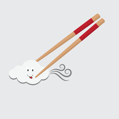 Chopsticks holding a cute cloud with wind symbol
