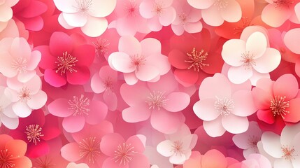 Fototapeta premium Lush floral backdrop featuring a blend of pink and white blossoms, ideal for invitations, announcements, and various design projects.