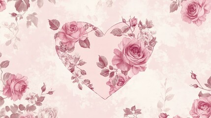 Elegant pink heart wallpaper adorned with delicate roses and floral details, ideal for romantic occasions and celebrations.