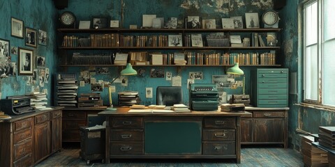 Vintage Writers Room Filled With Old Books And Papers