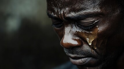 Obraz premium Emotional portrait of a distressed man expressing deep sorrow, highlighting the raw human experience of pain and vulnerability captured in a moment of solitude