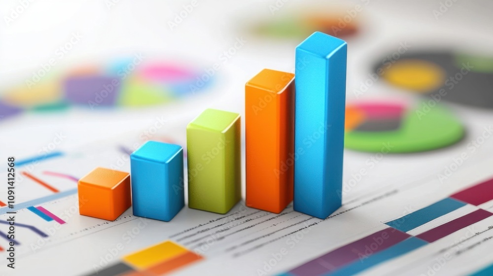 Poster colorful bar graphs representing data growth and analysis concept in a business environment with cha