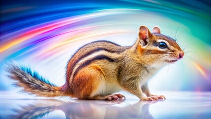 Obraz premium Cute Chipmunk in a Colorful Abstract Background, Showcasing its Striped Fur and Curious Expression with an Artistic Vivid Blur Effect for Nature Enthusiasts