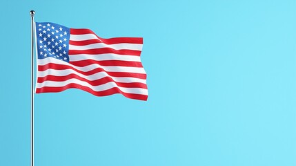 Patriotic American Flag Illustration Waving in Blue Sky - Symbol of Freedom and Unity