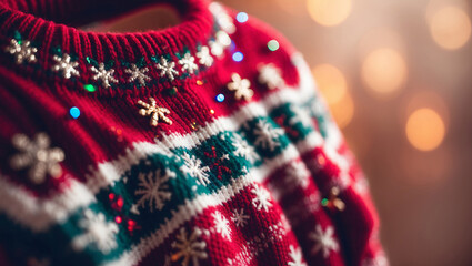 Colorful festive sweater with snowflake designs and sparkling decorations for holiday celebrations