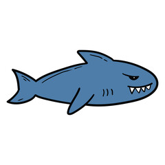 Obraz premium Hand drawn cartoon shark on white background.
