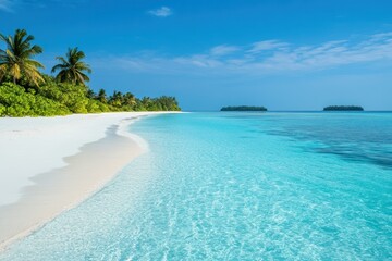 beaches and crystal-clear waters under clear blue skies