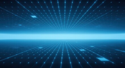 Fototapeta premium Futuristic digital grid with neon blue light, technology background for design projects
