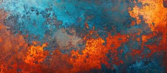 Fototapeta premium Abstract Rust and Teal Metal Texture: A Fiery Oxidized Surface