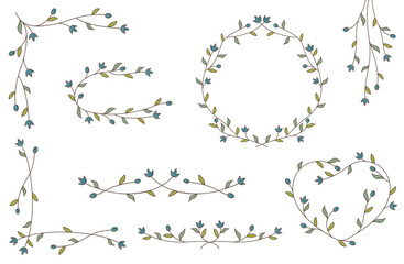 Obraz premium Design line collection with flower and ornamental leaves corner, separator, main and frame elements