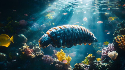 Exploring the Vibrant Underwater Reef: A Giant Isopod Amidst Diverse Marine Life