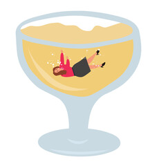 drowning woman in the glass of alcohol addiction vector illustration
