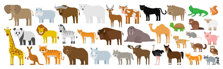 Fototapeta premium various animals big set collection vector illustration