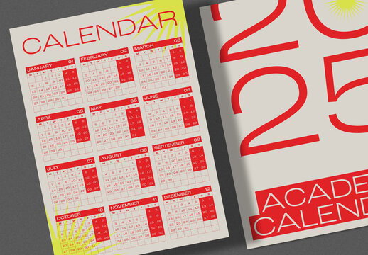 Academic Calendar with Yellow Accents