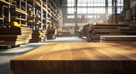 Fototapeta premium Realistic shot of an animated video showcasing the production process for exotic wood planks in an industrial setting.