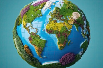Fototapeta premium Three Dimensional Eco Friendly Globe Map of a Lively Sustainable World Landscape