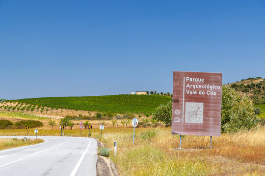Road with panel, Parque Arqueologico Vale do Coa (Coa valley), UNESCO site, Northern Portugal, Portugal