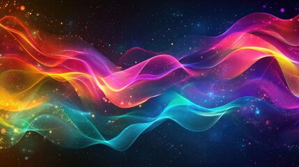 Obraz premium Colorful flowing waves creating a dynamic abstract background that symbolizes data transmission and movement through vibrant hues and smooth gradients.